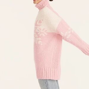 J. Crew Pink Cream Snowflake Turtleneck Holiday Oversized Cozy Sweater Women's L